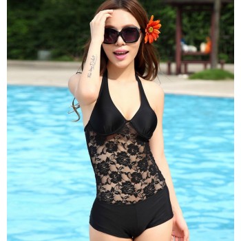 Hollow black woman one-piece swimsuit