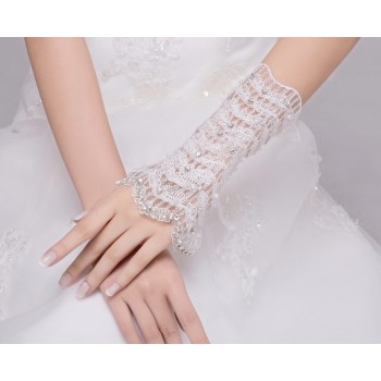 lace flowers rhinestone bridal gloves