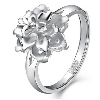 Ladies peony flowers sterling silver ring