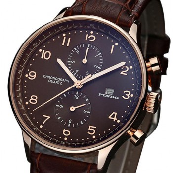 Leather strap calendar quartz watch