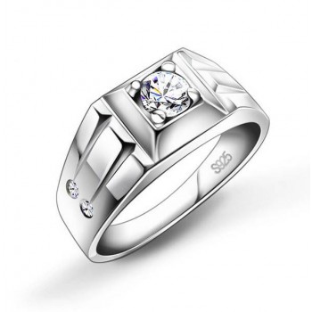Men's silver crystal ring