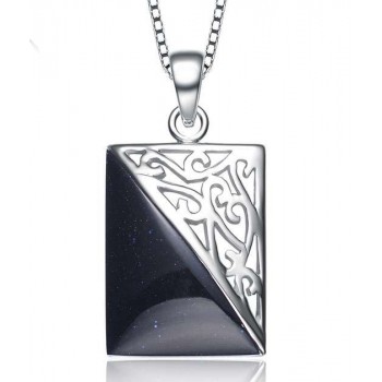 Men's square Black Onyx Silver Fashion Necklace