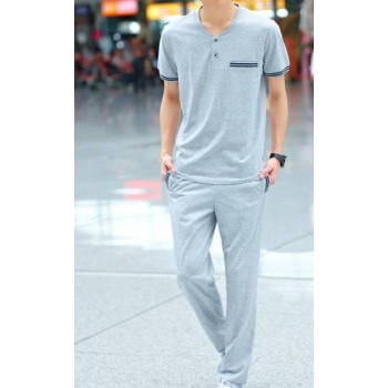 Men's summer short sleeve long pants cotton sportswear suit