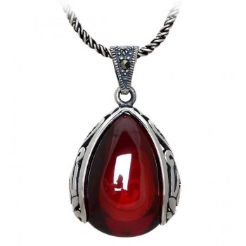 Ms. titanium silver red agate pendant 