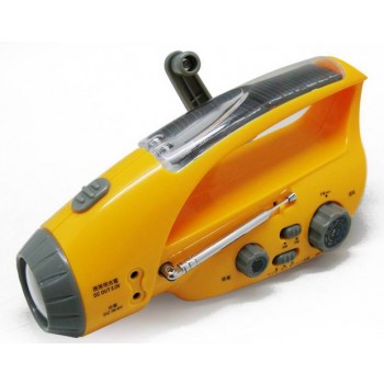 Multifunction Crank Dynamo + Solar LED Flashlight with FM Radio