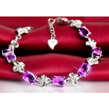 Natural amethyst sterling silver bracelet