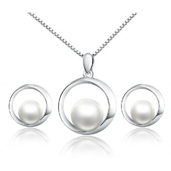 Natural freshwater round pearl silver jewelry set