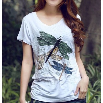 New summer Women's loose dragonfly short-sleeved T-shirt