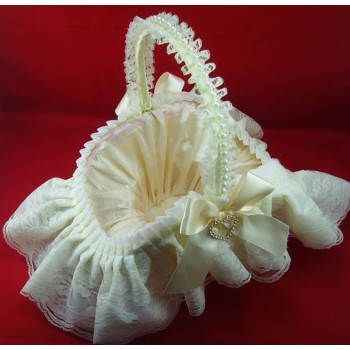 Pearls heart-shaped satin flower girl baskets