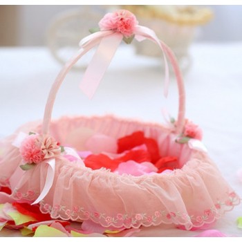 Pink lace flower girl baskets