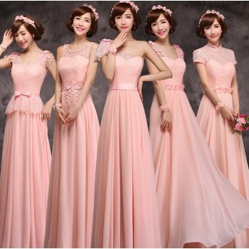Pink long style bridesmaid dresses