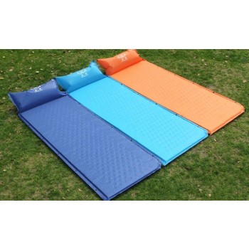 Self-inflating can be spliced camping mat with pillow