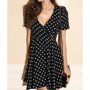Sexy v-neck polka dot dress