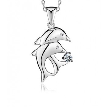 Sterling silver lady sweet dolphins pendant