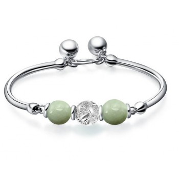 Sterling silver natural jade lucky bead bracelet
