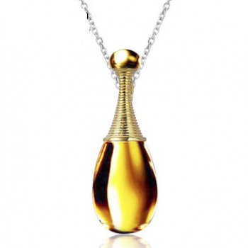 Sterling silver natural yellow crystal pendant