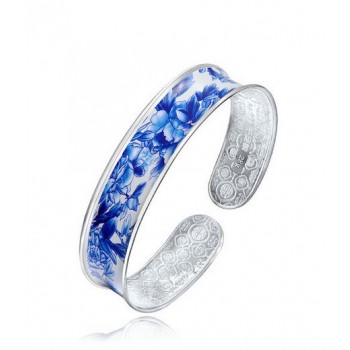 Sterling Silver Retro Blue and white porcelain Bracelet 