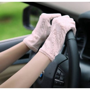 Summer female brief paragraph uv protection Silk lace anti-skid gloves