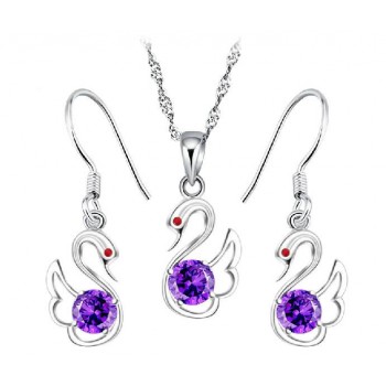 Swan 925 sterling silver amethyst jewelry set
