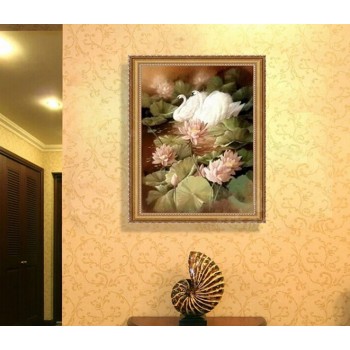 Swan + lotus european style oil painting
