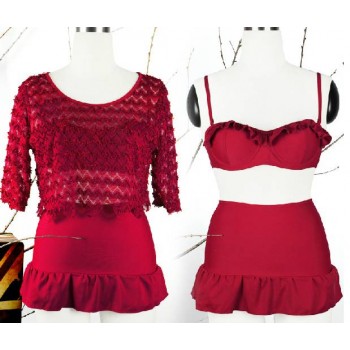 Three pieces bikini skirt type swimsuit