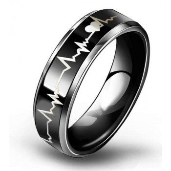 Titanium silver fashion heart beating men's ring