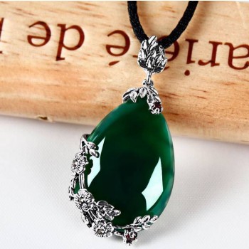 Titanium silver natural blackish green agate pendant