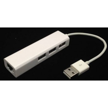 White External network adapter with USB HUB for MacBook Air