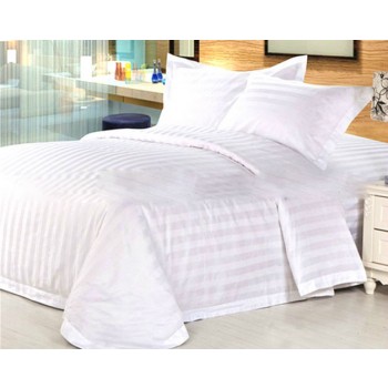 White striped cotton satin 4pcs bedding sheet set for hotel