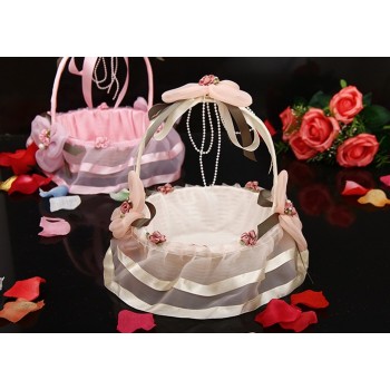 Wicker + Lace Round Flower Girl Baskets