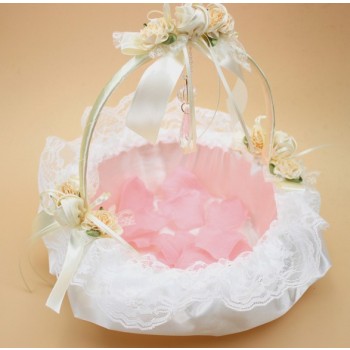Wicker + Lace Round Wedding Flower Girl Baskets