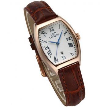 Woman leather strap square quartz watch