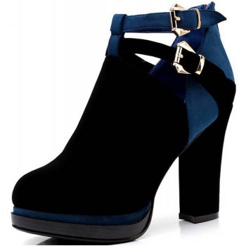 Woman waterproof double buckle thick heel shoes
