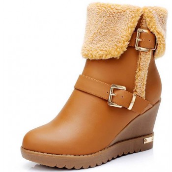Woman winter thickening plush wedge snow boots