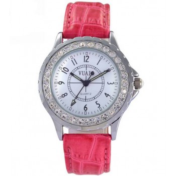 Women fashion leather strap rhinestone watch