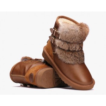 Women's double belt buckle short boots