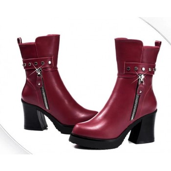 Women's zipper rough heels Martin boots