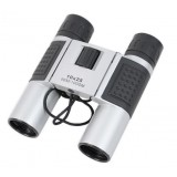 10X folding silver + black binoculars