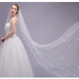 175cm long style white flowers bridal veil