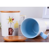 320ml painting wooden cover ceramic mug