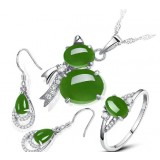 925 silver nature jade jewelry three-piece suit