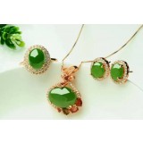 925 silver rose gold plated nature jade three-piece jewelry sets