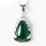 925 silver water drop green agate pendant