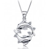 925 sterling silver lady dancing dolphins pendant
