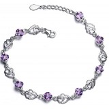 925 Sterling Silver Rhinestones Double Heart Bracelet