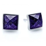925 sterling silver Square purple agate ladies earrings