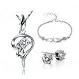 Angel's love 925 silver jewelry crystal three-piece jewelry sets