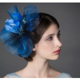 Blue feather bridal headwear