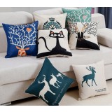 Cartoon printed linen throw pillow