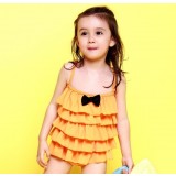 Children bow folds one-piece swimwear